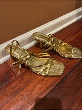 Zara Gold Strappy Heeled Sandals for Women